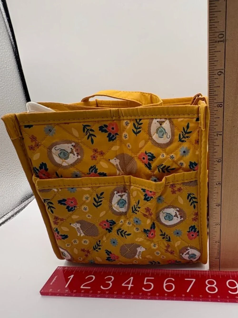 Everything Mary - Yellow Hedgehog Print, Quilted Craft Organizer Tote Bag. NWOT